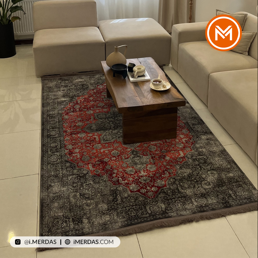 فرش ترک کد 73064 زمینه لاکی ذغالی